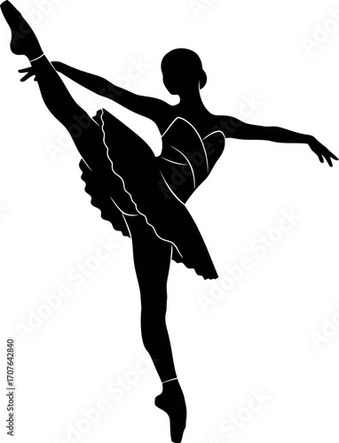 Vector art of silhouette of a ballerina performing a graceful ballet pose, transparent background