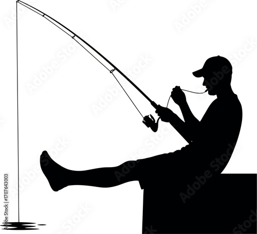 Vector art of silhouette of a man fishing with a rod and reel transparent background