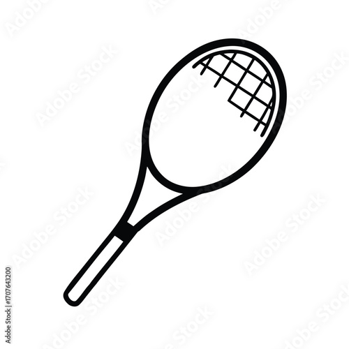 Clean black silhouette of a tennis racket on a white background
