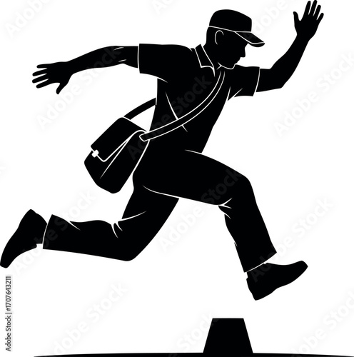 Vector art of silhouette of a mailman running with a bag transparent background