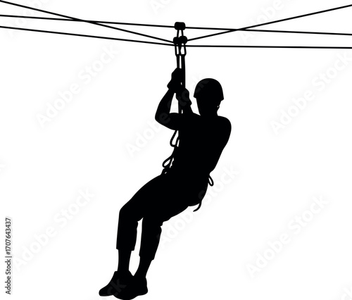 Vector art of silhouette of a person ziplining, transparent background