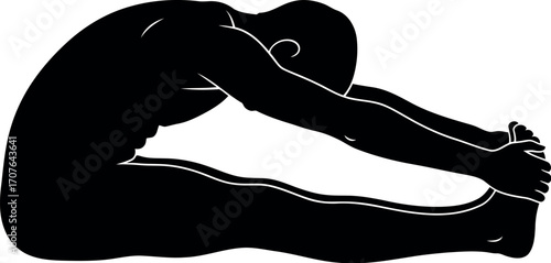 Vector art of silhouette of a man performing a seated forward bend yoga pose transparent background