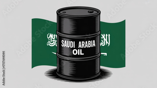Saudi Arabia Oil Barrel illustration with national flag, representing energy resources, industry, and global trade in a compelling visual style.