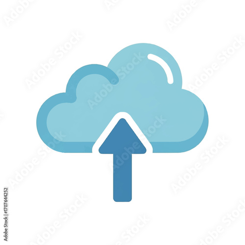 Blue cloud computing upload symbol representing data transfer, online storage, and file sharing, isolated on a white background