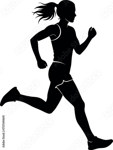 Vector art of silhouette of a female runner in motion against a transparent background