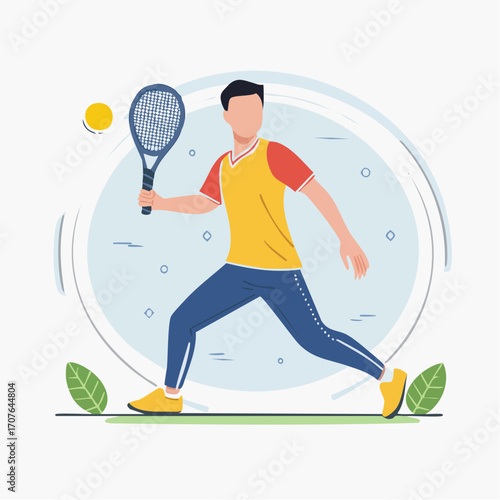 Paddle Player Swinging Racket Vector Illustration
