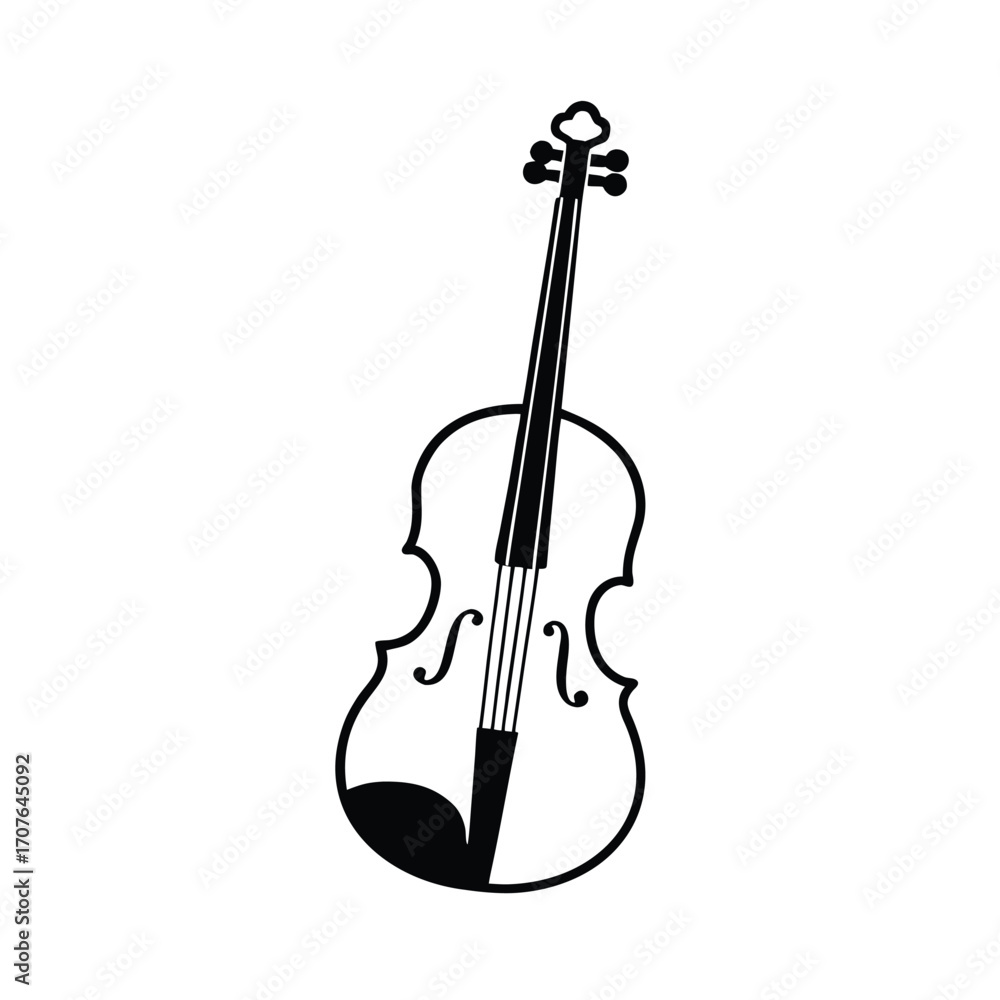 Naklejka premium Elegant black silhouette of a violin on a clean white background