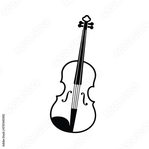 Elegant black silhouette of a violin on a clean white background