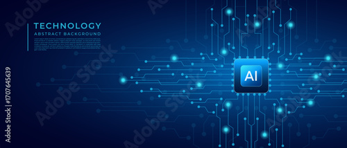 AI Chip and Digital Circuit Technology Background with Abstract CPU Processor and Innovation Concept