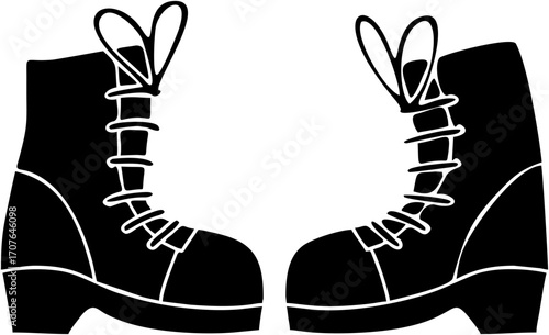Hand-drawn vector illustration of a pair of stylish leather boots and a pair of sport sneakers