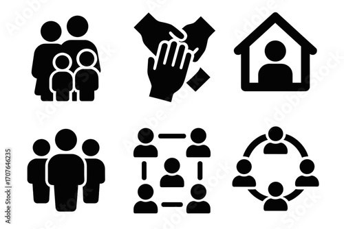 Family and community icons representing unity and home concepts