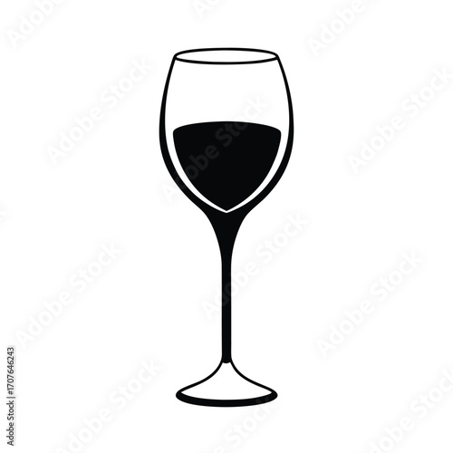 Elegant black silhouette of a wine glass on a clean white background