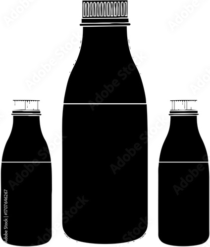 template plastic soda bottles with clear liquid are isolated on a white background