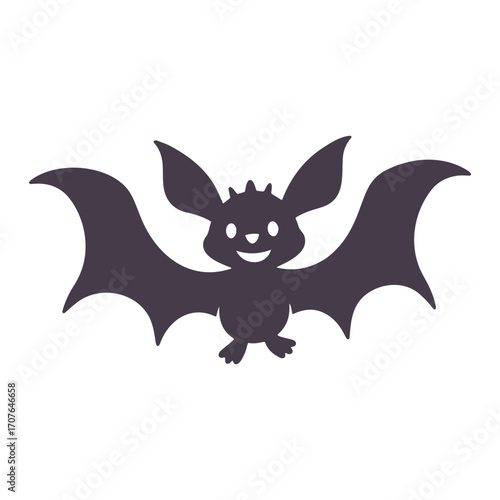 A cartoon bat with large ears and wings spread wide smiles against a plain white background displayed