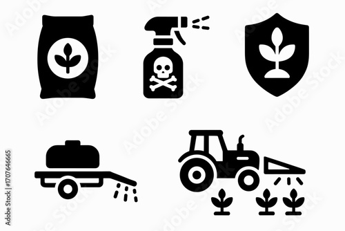 Agricultural equipment icons for pesticide, fertilizer, and plant protection