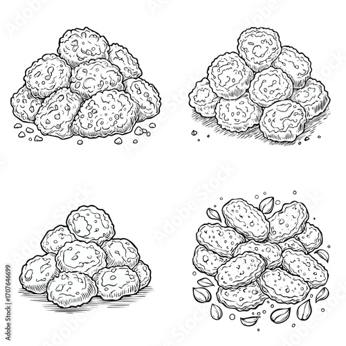 Chicken Nuggets elegant line art vector mix in a clean minimal style.