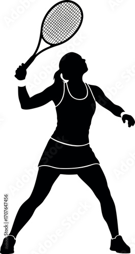 Vector art of silhouette of a female tennis player hitting a forehand shot transparent background