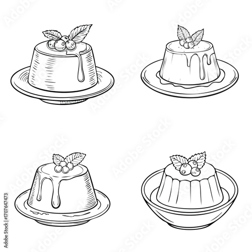 Panna Cotta elegant line art vector mix in a clean minimal style.