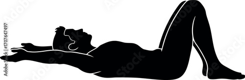 Vector art of silhouette of a person lying on their back with arms outstretched transparent background