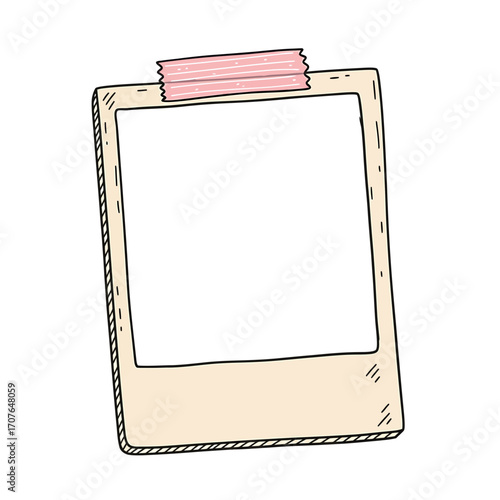 A hand-drawn illustration of a blank polaroid photo, taped to the top.