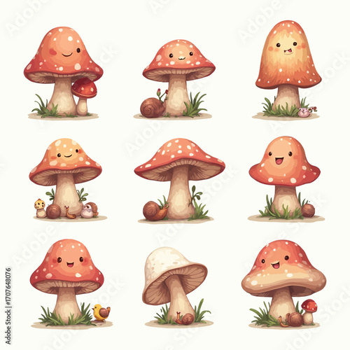 Cartoon vector illustration of nature mushrooms