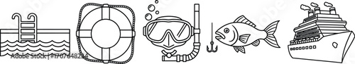 Fun summer vacation activities including swimming, fishing, and cruising