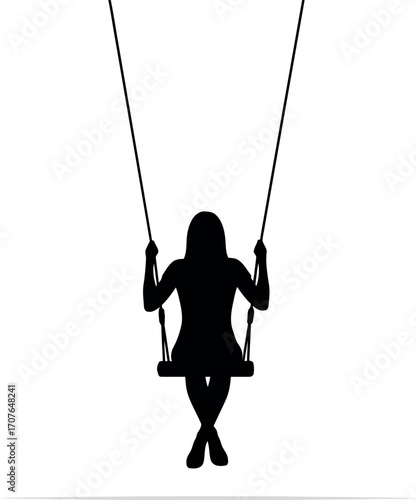 Vector art of silhouette of a woman sitting on a swing transparent background