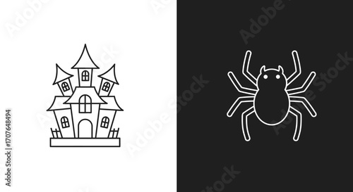 Haunted House and Spider Icon Illustration