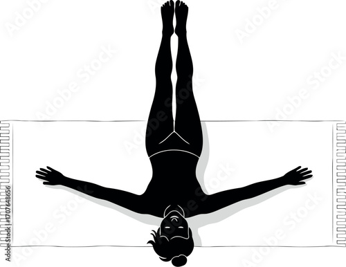 Vector art of silhouette of a woman doing yoga pose on a mat transparent background