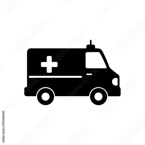 Black silhouette of an ambulance vehicle on transparent background