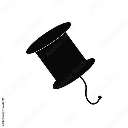 Silhouette of a thread spool with thread on transparent background