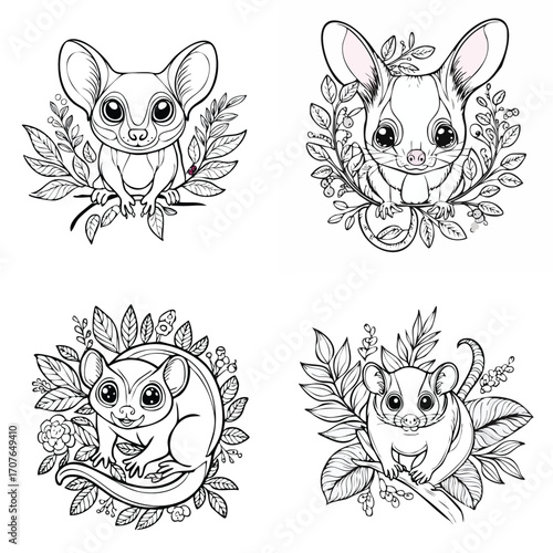 Sugar Glider elegant line art vector mix in a clean minimal style.