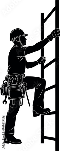 Vector art of silhouette of a construction worker climbing a ladder transparent background