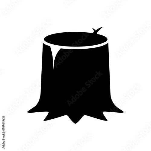 Simple black and white tree stump drawing on transparent background silhouette