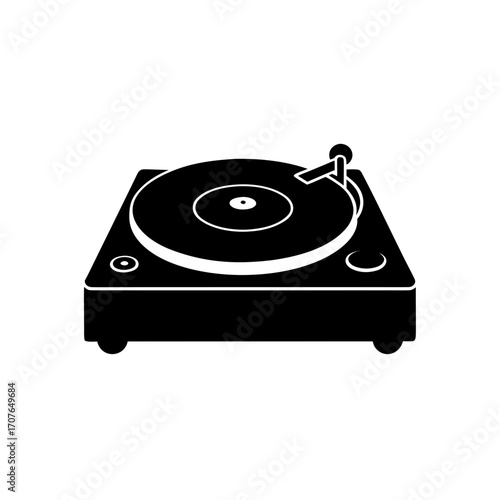 Illustration of a turntable in black color on transparent background silhouette