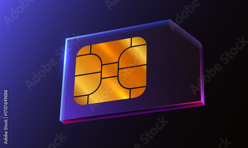 Glass sim card chip. Futuristic sim card or eSim symbol.