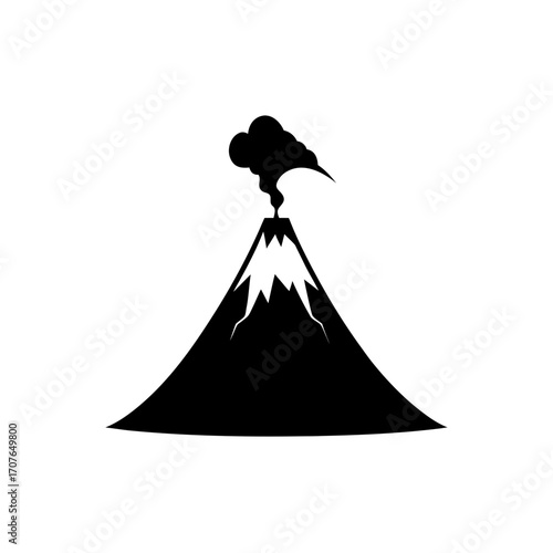 Black volcano erupting with smoke and lava on transparent background silhouette