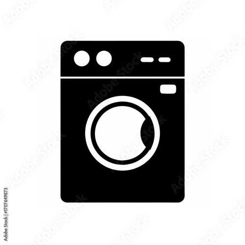 Illustration of a front load washing machine on transparent background silhouette