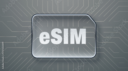 Glass sim card chip. Futuristic sim card or eSim symbol.