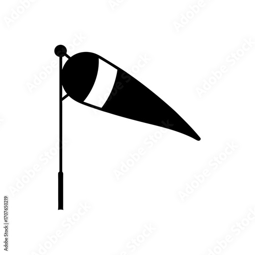 Illustration of a simple windsock on pole on transparent background silhouette