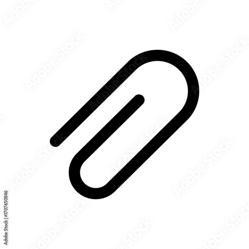 Illustration of a single black paperclip with rounded edges and a simple, minimalist design on white background