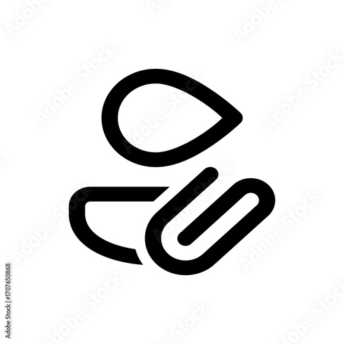 Abstract depiction of a teardrop shape above a curved shape with parallel lines in bold outline style