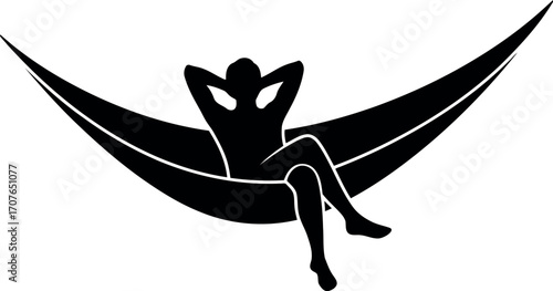 Vector art of person relaxing in a hammock, silhouette transparent background