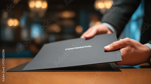 Professional individual demonstrates their fiduciary duty by handling confidential document