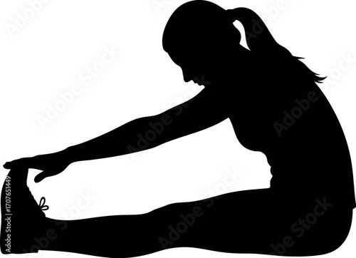 Vector art of silhouette of a woman stretching her legs transparent background