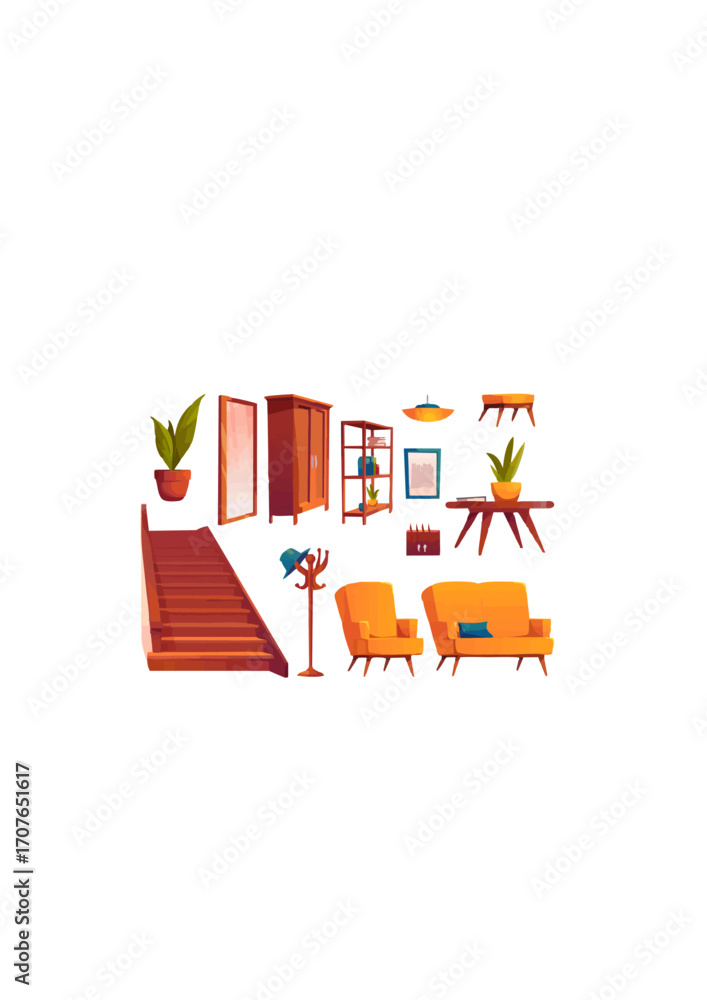 Fototapeta premium Cozy Hallway Interior Set.ai