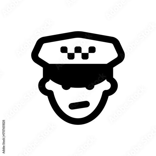 Illustration of a taxi driver with a hat on his head in black and white outline style vector image