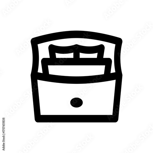 Illustration of a simple black and white handbag with a flap and a button closure in a minimalist style
