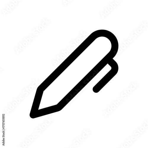 A simple black and white drawing of a pen with a rounded top and a sharp point on a white background