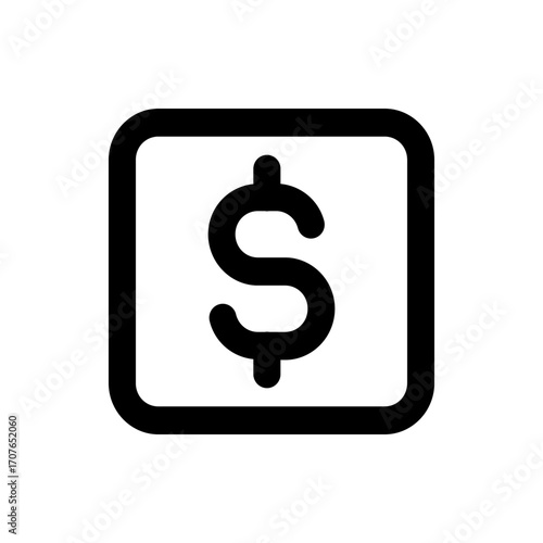 Black dollar sign inside a rounded square representing finance and monetary transactions and financial symbol